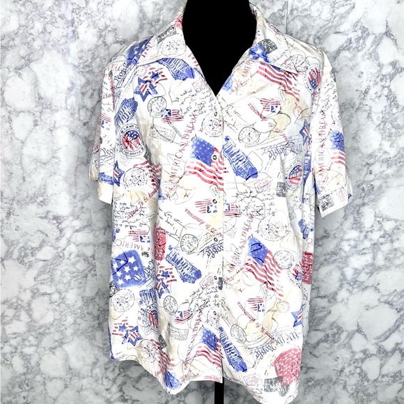 Allison Daley 90s Patriotic Americana Textured Button Up Shirt Women’s 16P - Picture 3 of 14